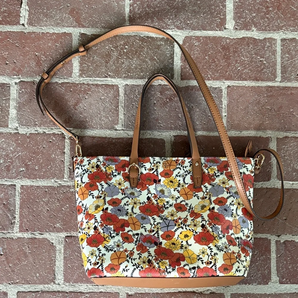 Tory Burch Like New Kerrington Blossom Ditsy Floral Tote w Tan Handles